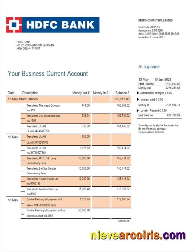 HDFC Bank firm account statement
